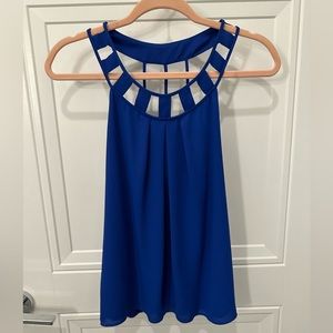 EXPRESS blue tank cut out top blouse for women size S Pre-owned